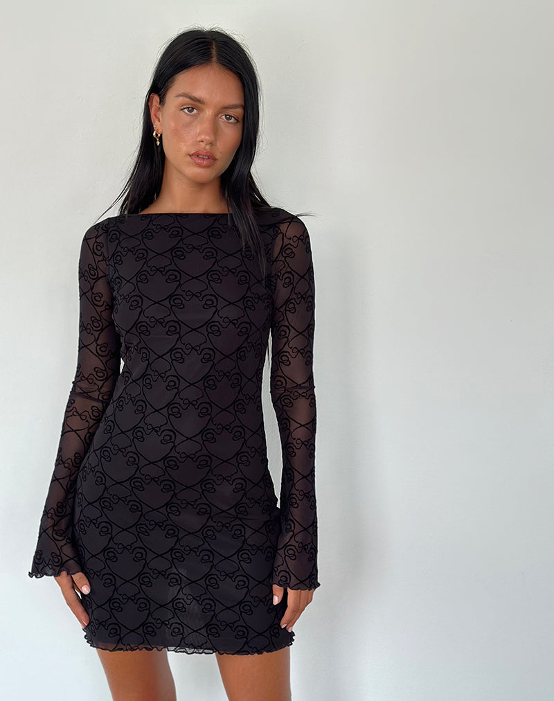 Mini robe à manches longues Sevila en noir Queen of Heart Flock