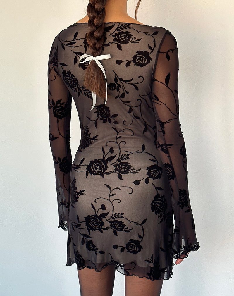 Image de Sevila Mini robe à manches longues en noir Rose Flock