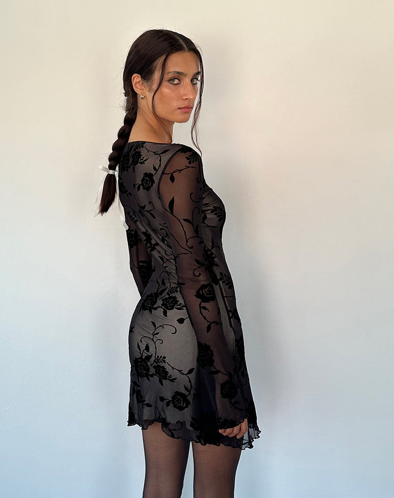 Image de Sevila Mini robe à manches longues en noir Rose Flock