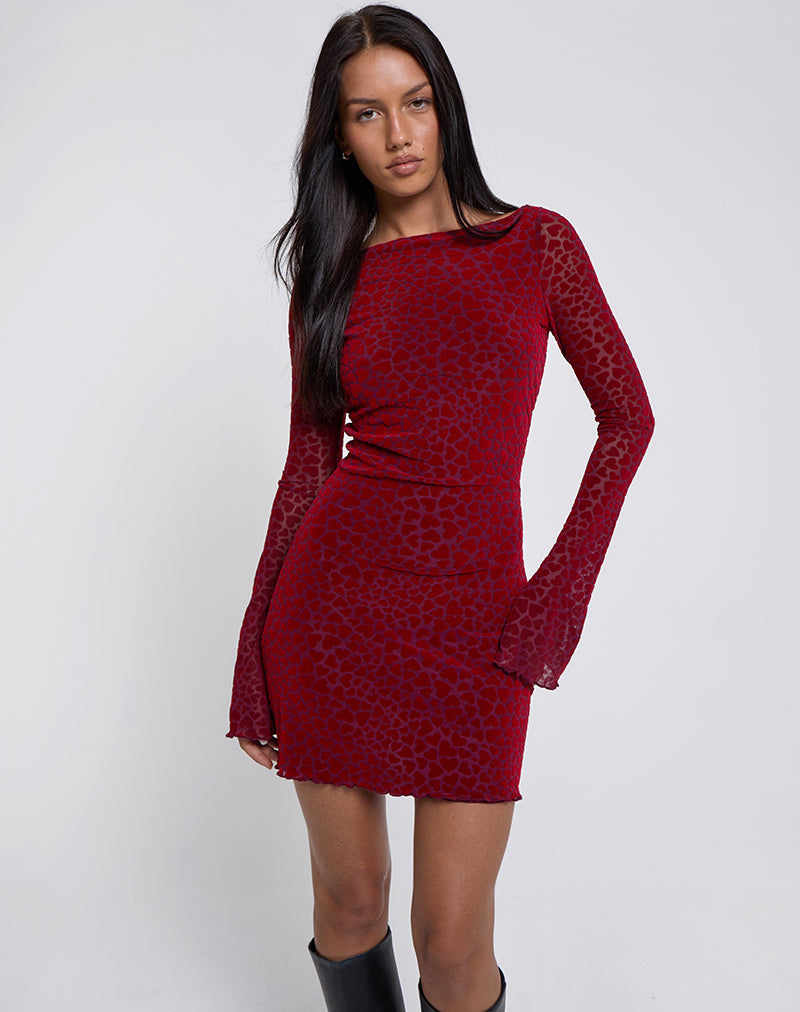 Mini robe à manches longues Sevila, Heart Flock Maroon