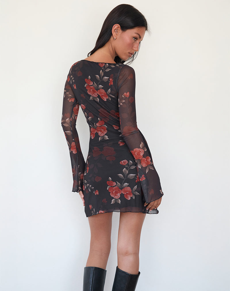 Image de Sevila Mini robe à manches longues en noir Watercolour Rose