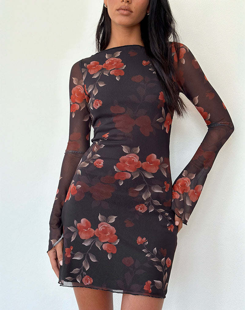 Image de Sevila Mini robe à manches longues en noir Watercolour Rose