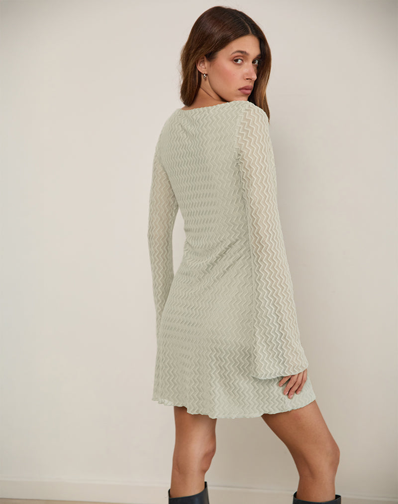 Image of Sevila Long Sleeve Mini Dress in Mesh Sage Mini ZigZag
