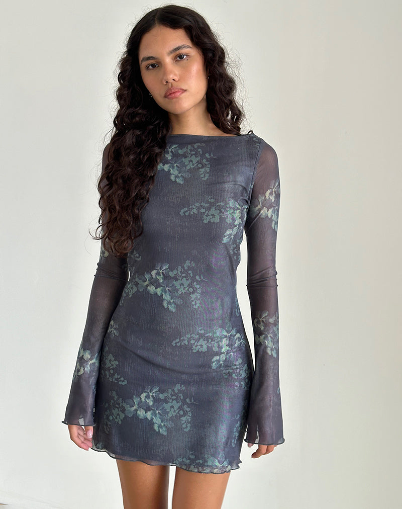 Image de Mini robe à manches longues Sevila en vert botanique délavé