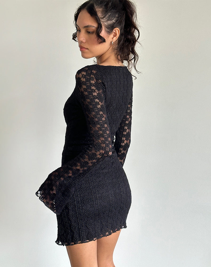 Image de Sevila Mini robe à manches longues en dentelle royale Noir