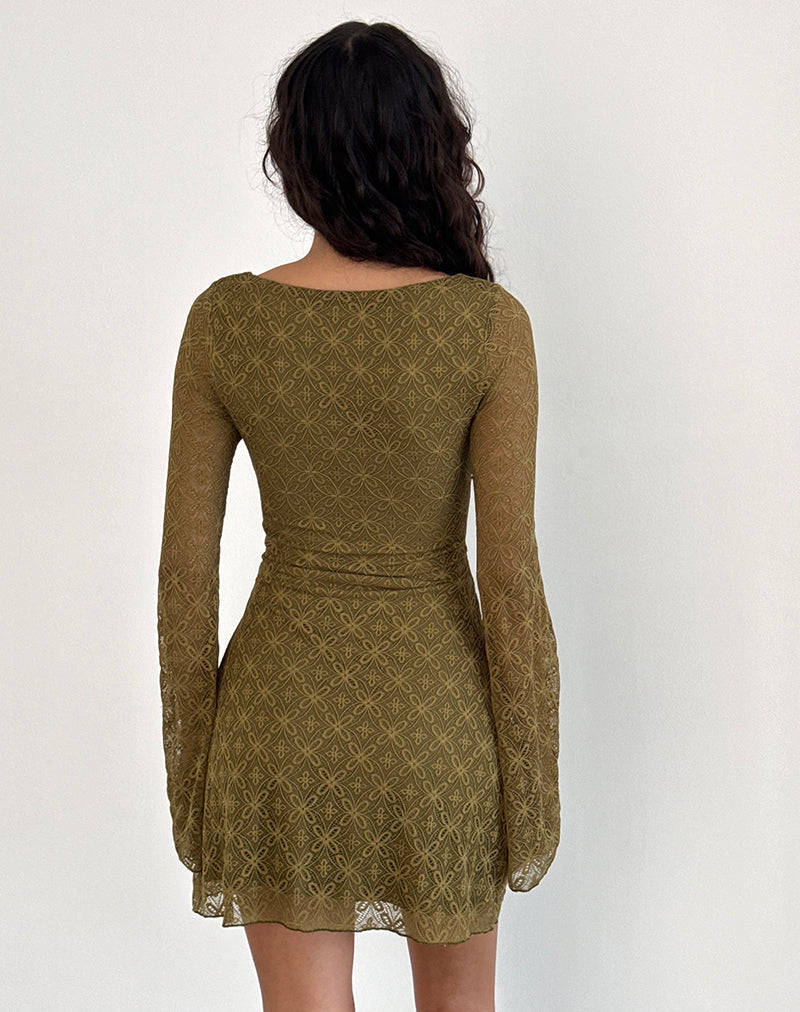 Mini robe à manches longues Sevila en vert mousse texturé