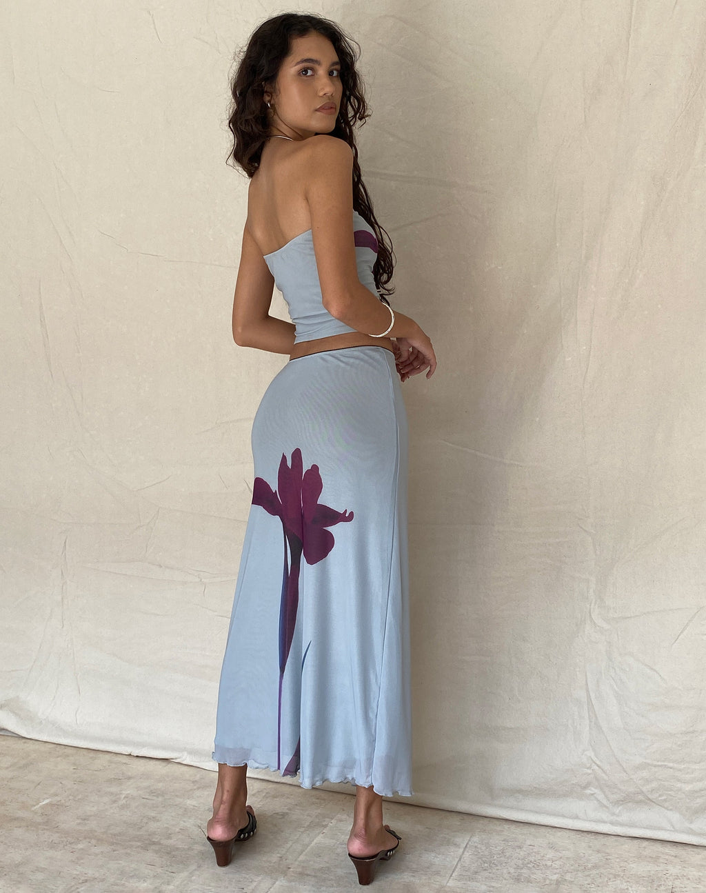 Jupe midi Lassie, motif fleuri menthe