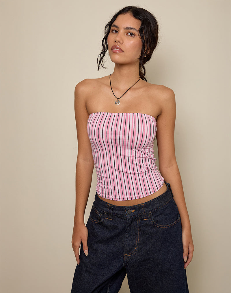 Image de Shaelo Bandeau Top in Pinstripe Pink
