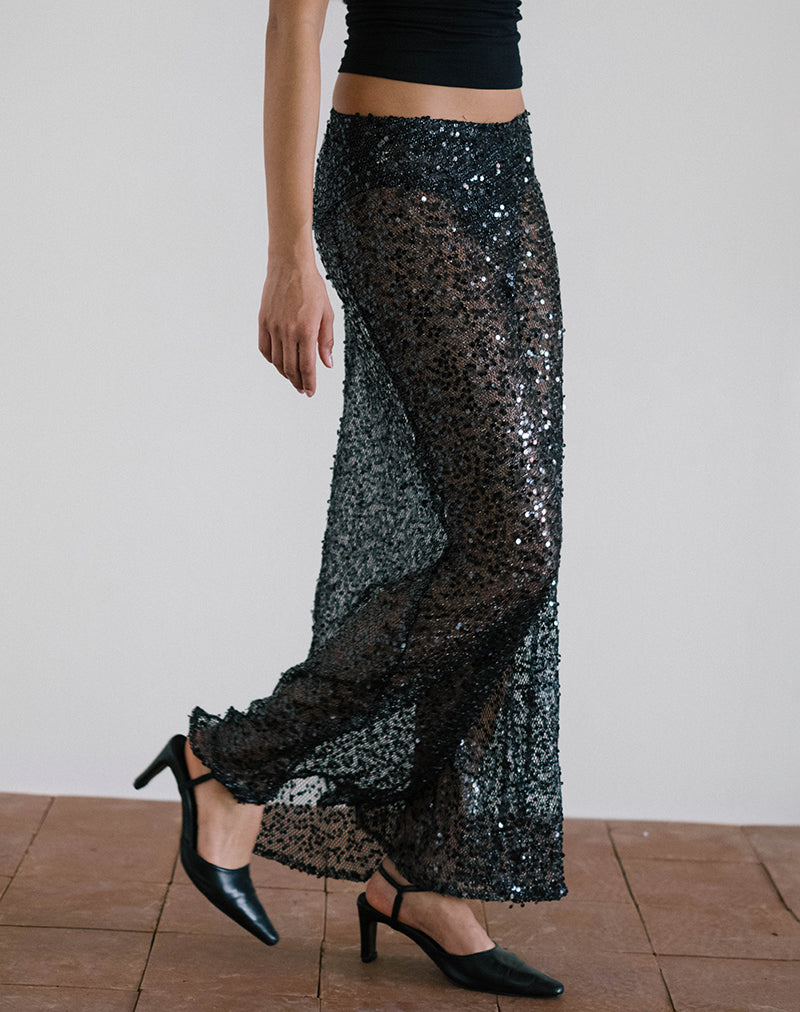 image de Vanessa Maxi Skirt in Sequin Mesh Black