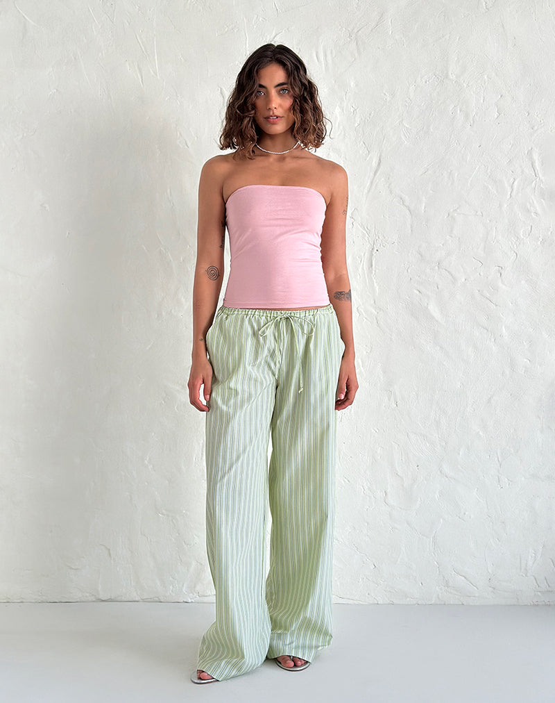 Pantalon Samir à rayures vert clair