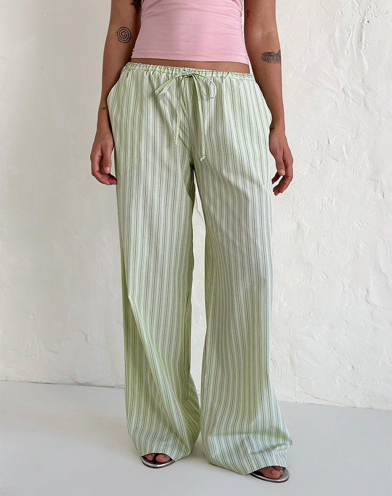 Pantalon Samir à rayures vert clair