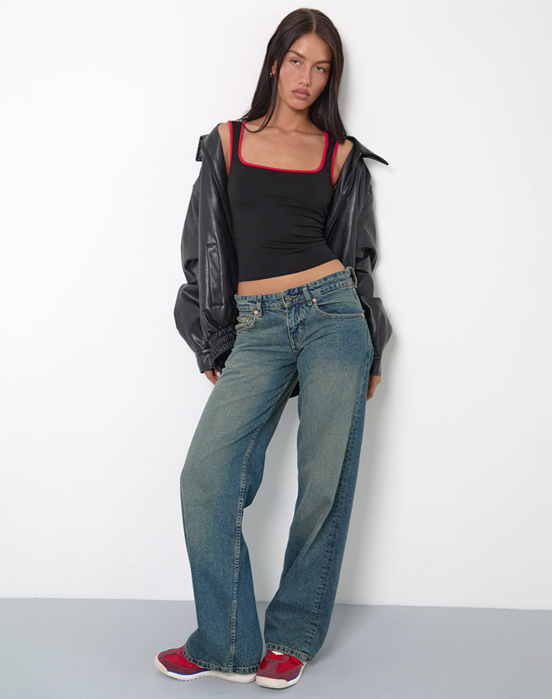 Shajani Top en noir avec bordure rouge