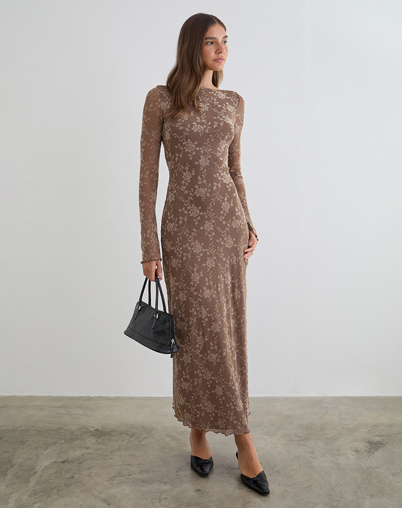 Image de la robe longue Shaleed Maxi Dress en Leafy Flock Dark Taupe