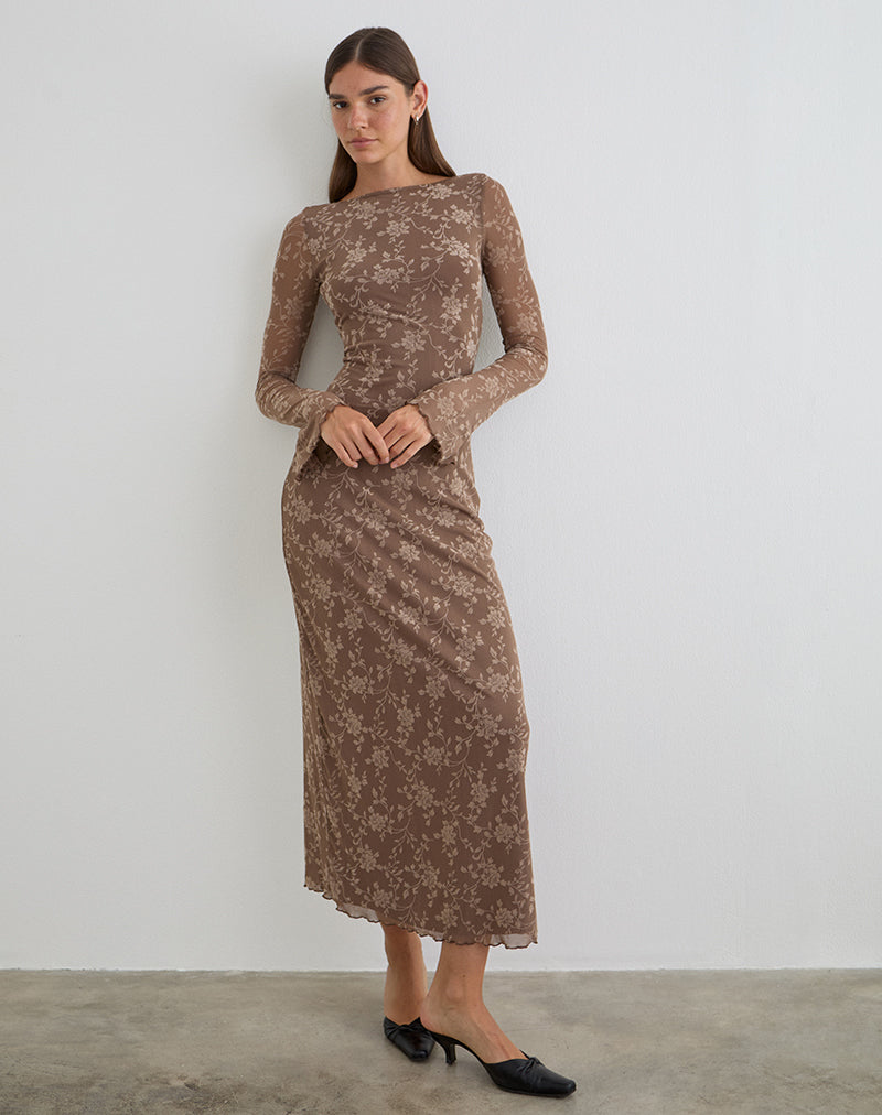 Image de la robe longue Shaleed Maxi Dress en Leafy Flock Dark Taupe