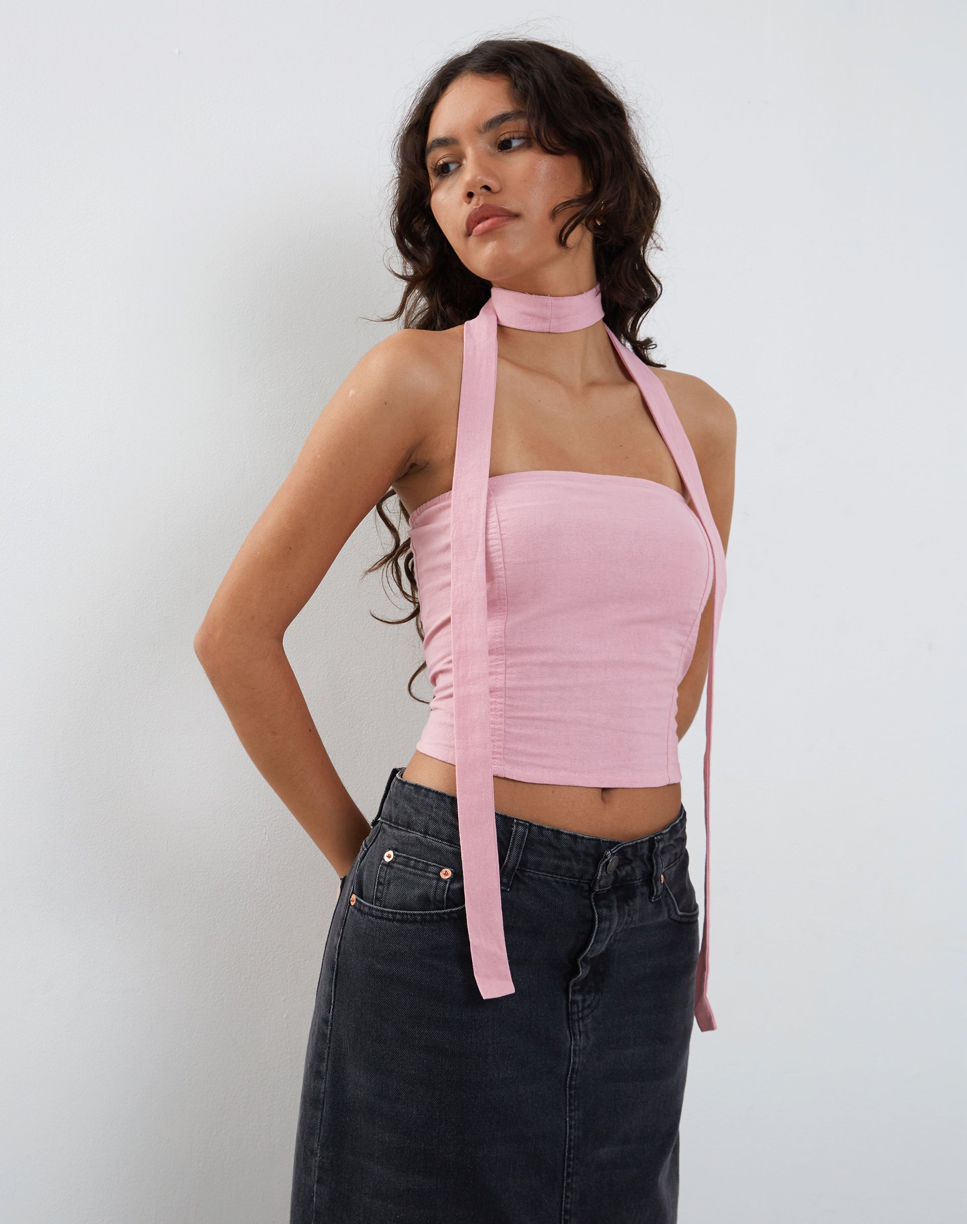 Image of Shaloe Bandeau Top and Scarf Set in Flamingo Pink