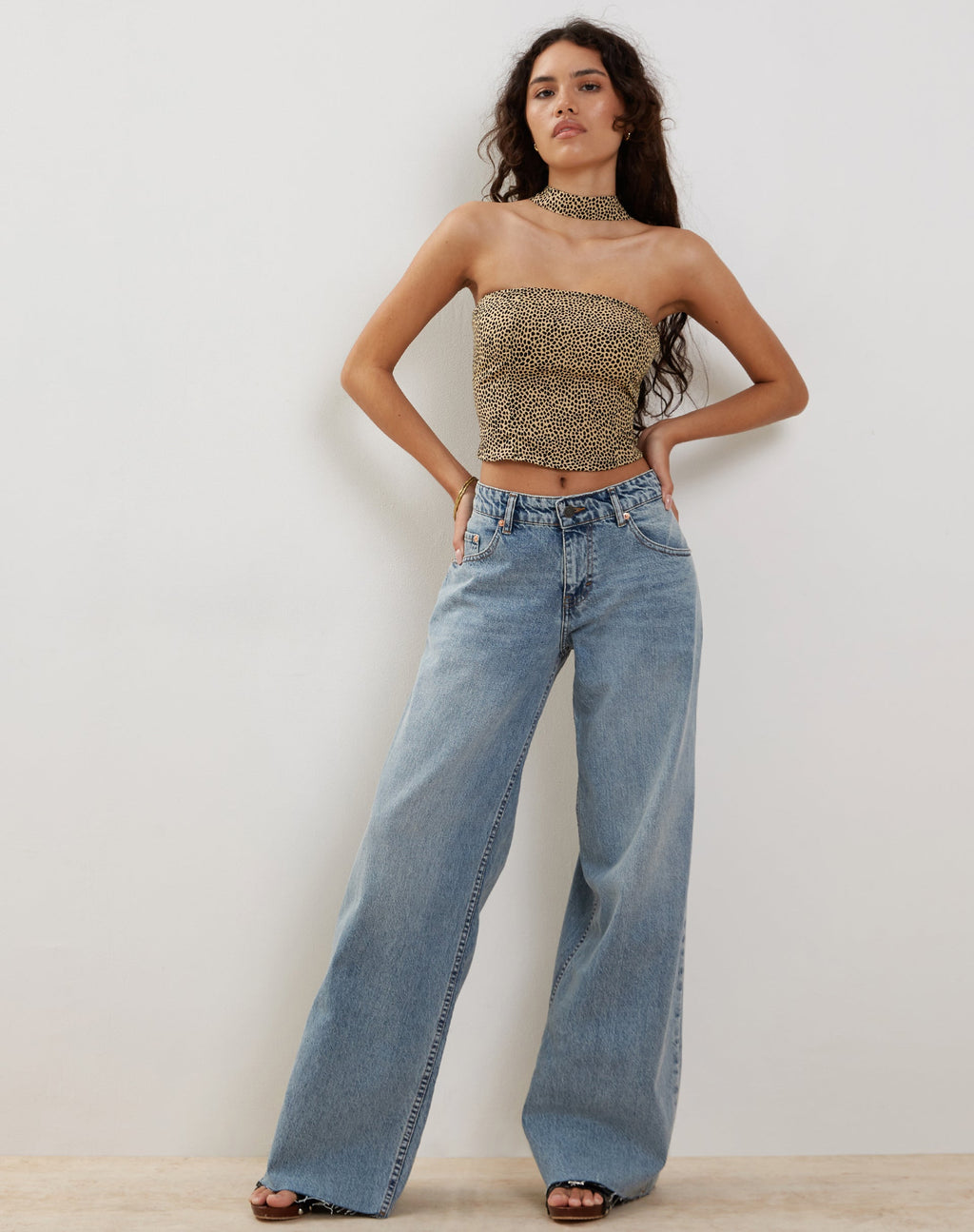 Ensemble bandeau et foulard Shaloe en mini-croc Tan