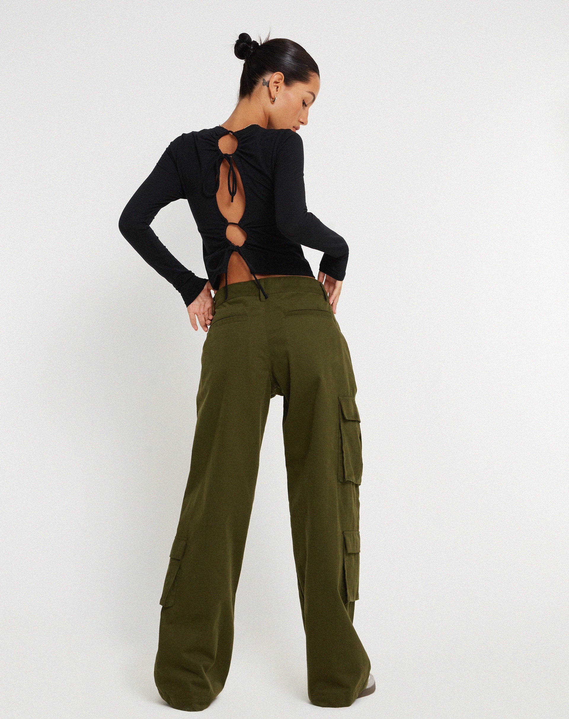 Pantalon à jambes larges Shan, olive foncé
