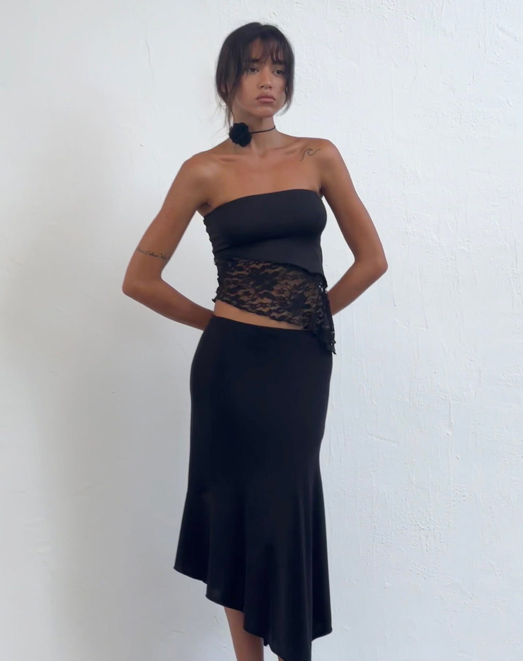 Top bandeau Shanda en dentelle noir