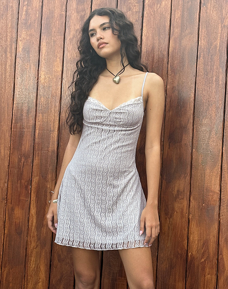 Mini robe Shania en maille de dentelle gris argenté