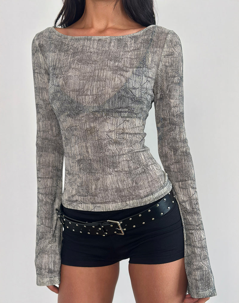 Sheiza Long Sleeve Top in Sheer Mesh Grey (Top à manches longues en maille transparente)