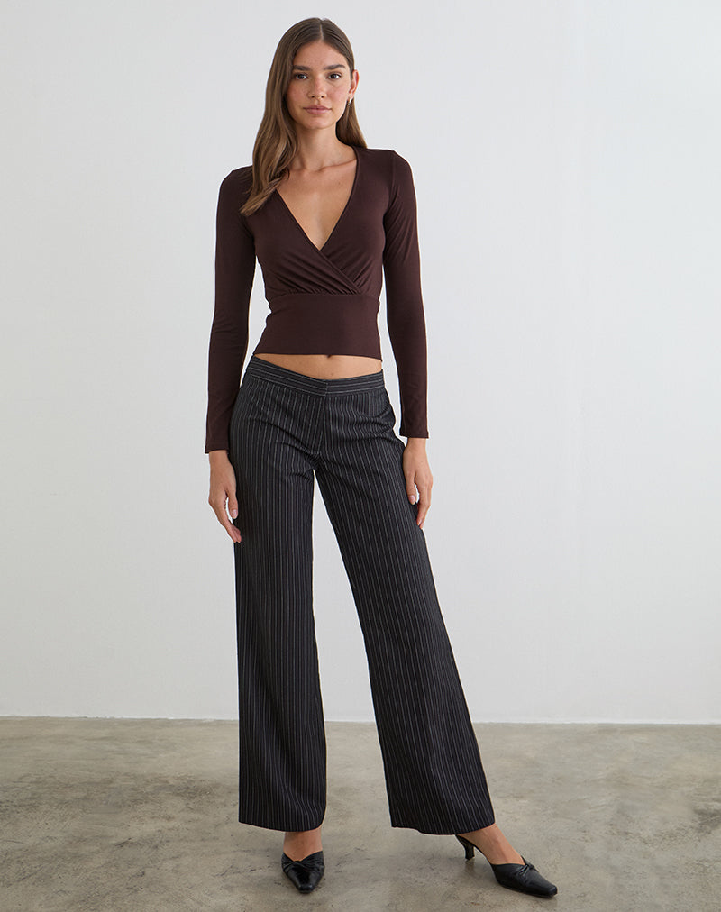 Image du haut à manches longues Sheon en jersey de rayonne chocolat amer