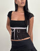 Image de Sherine Top en dentelle noir avec ruban rose