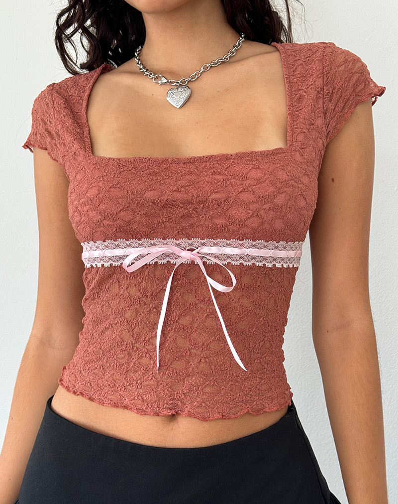 Top en dentelle Sherine, rose flétri