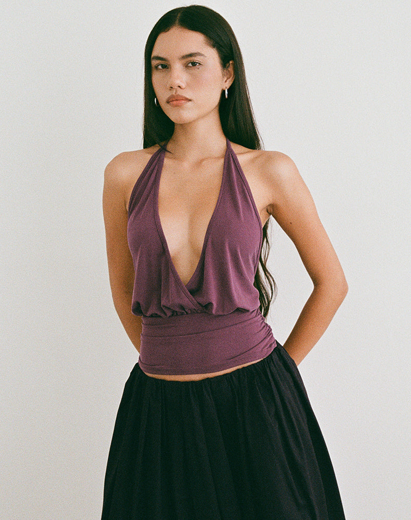 Image de Sherlyn Halter Top in Cupro Deep Purple