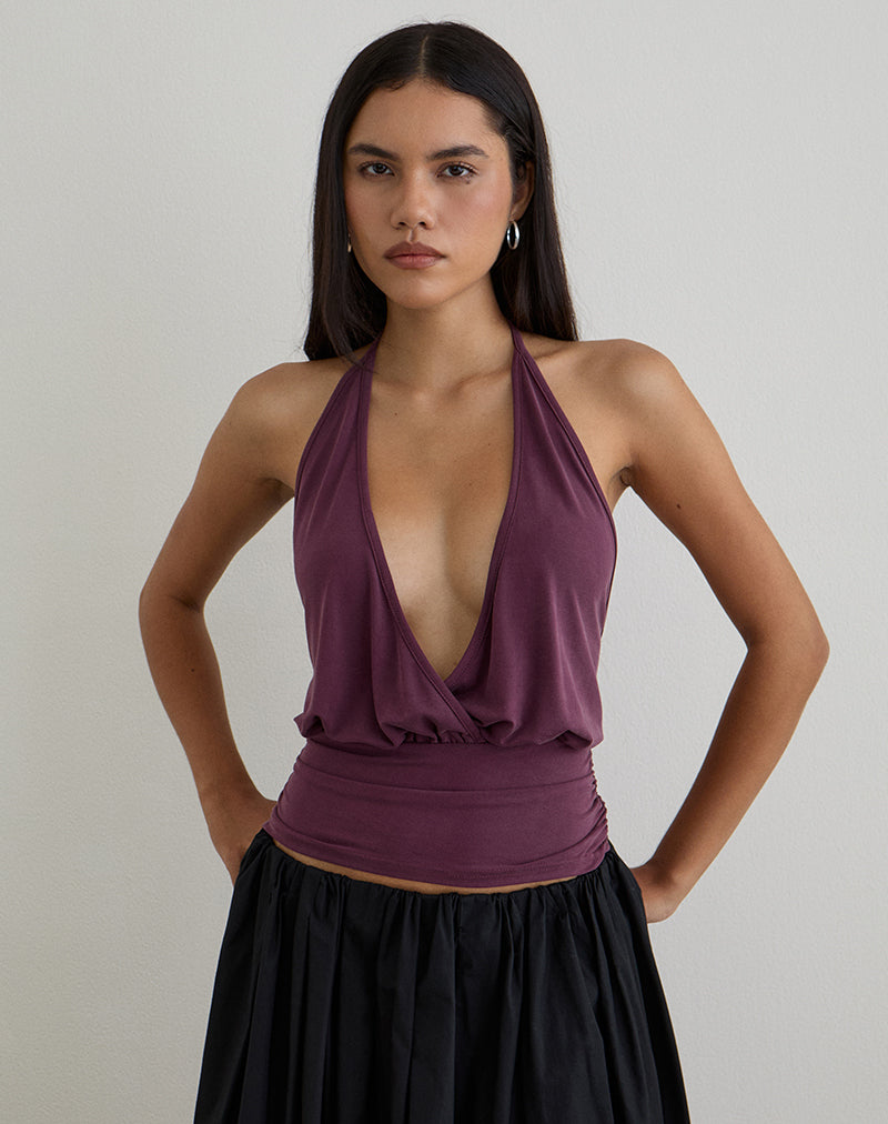 Image de Sherlyn Halter Top in Cupro Deep Purple