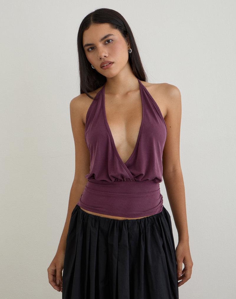 Image de Sherlyn Halter Top in Cupro Deep Purple