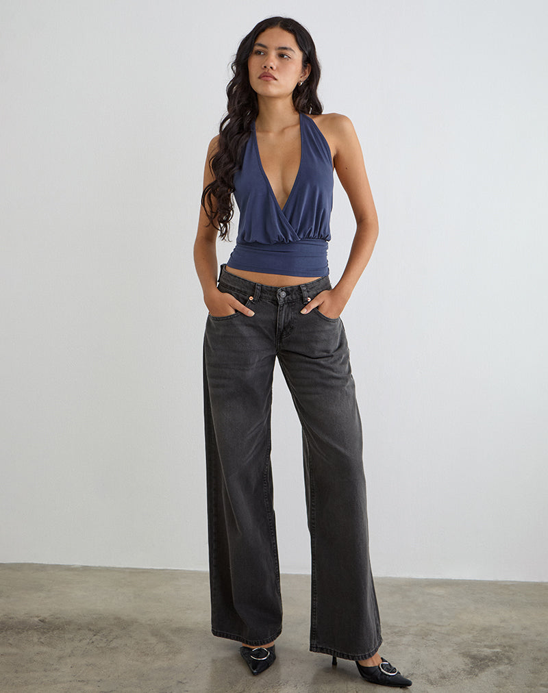 Image du haut à dos nu Sherlyn en cupro bleu marine