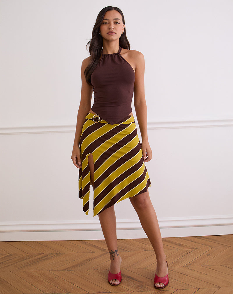Jupe midi fendue Sherry, rayée, jaune rétro