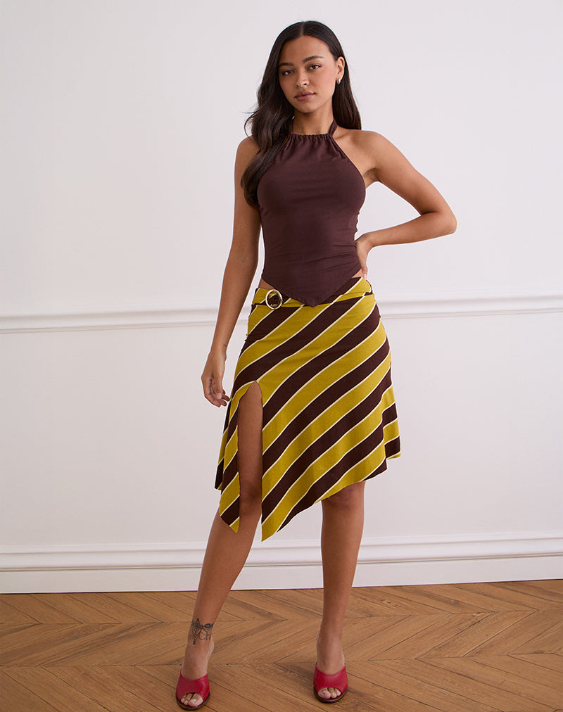 Image de la jupe midi fendue Sherry en rayures Retro Yellow