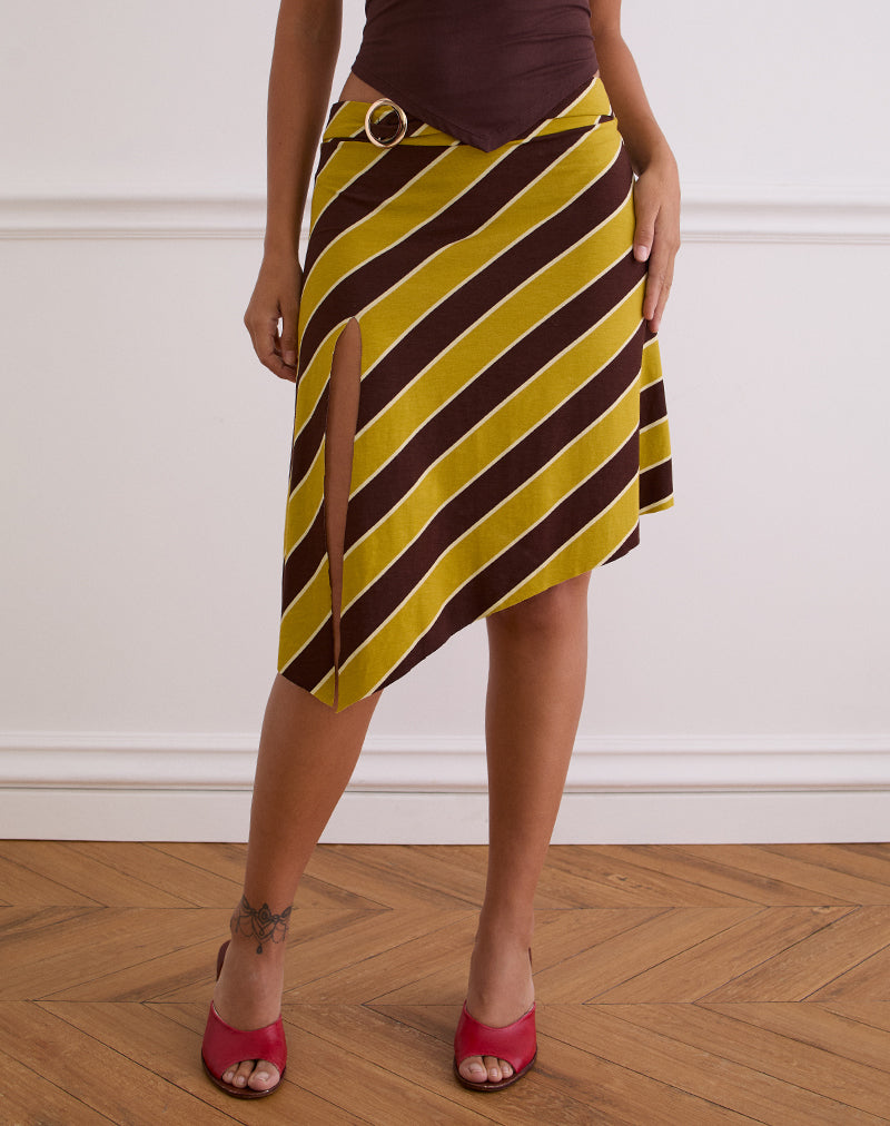 Image de la jupe midi fendue Sherry en rayures Retro Yellow