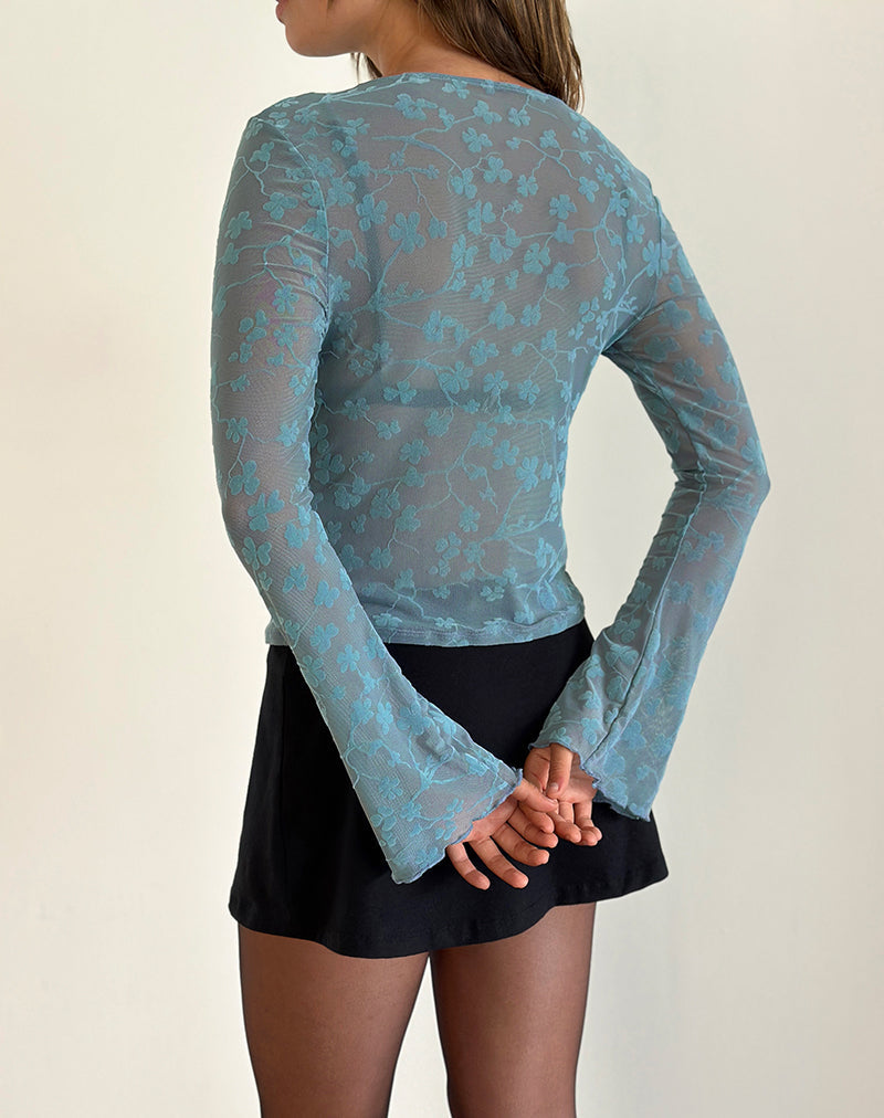 Image de Shia Cardigan en Grunge Floral Bleu Gris