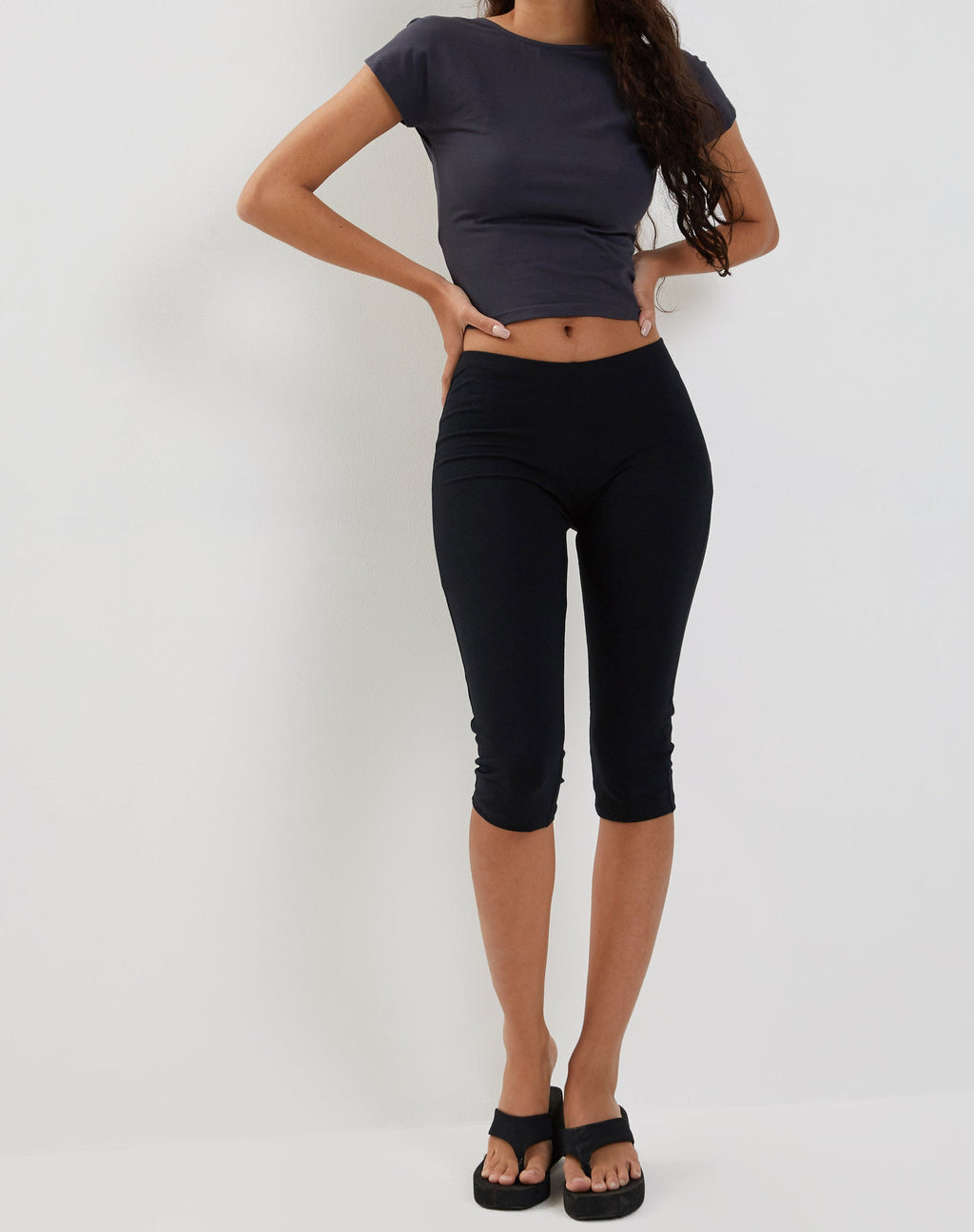 Pantalon Capri Shine en Lycra noir