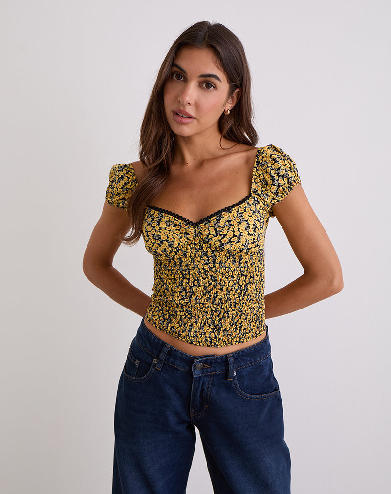 Image de Shizu Cap Sleeve Top in Mini Bloom Yellow