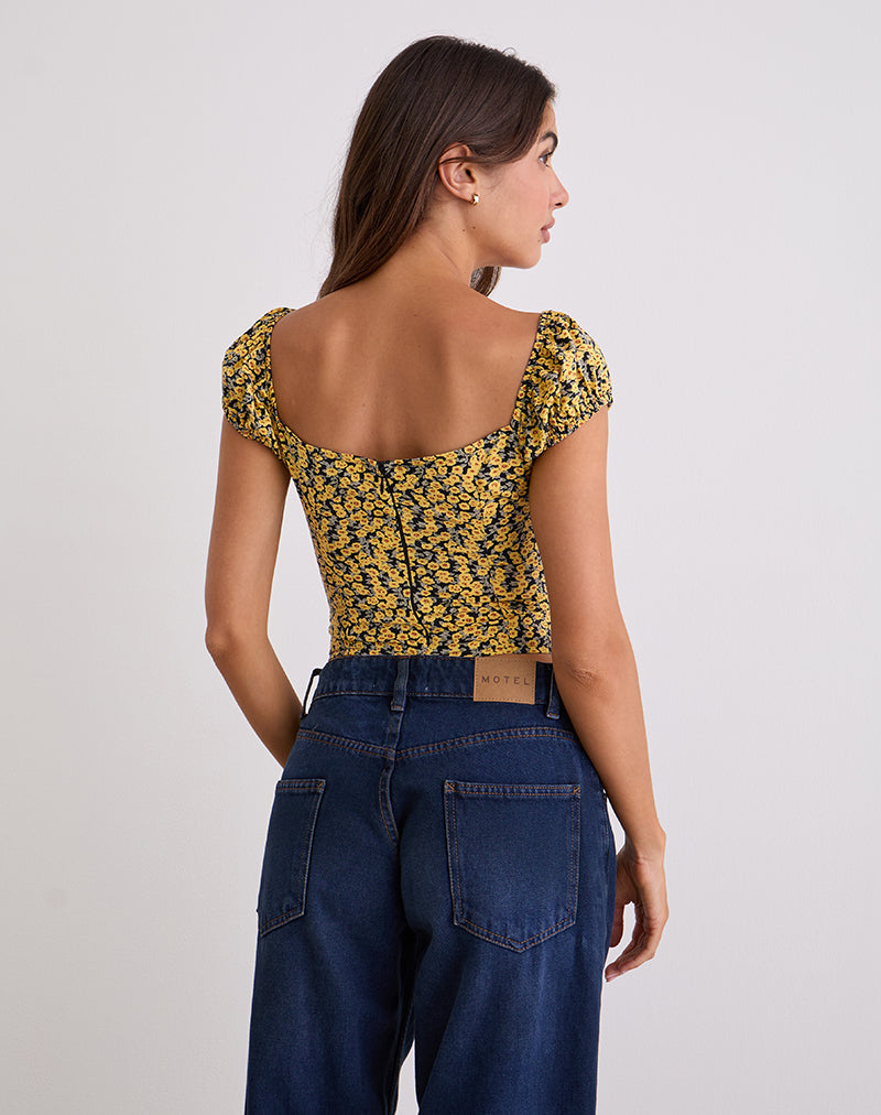Image de Shizu Cap Sleeve Top in Mini Bloom Yellow