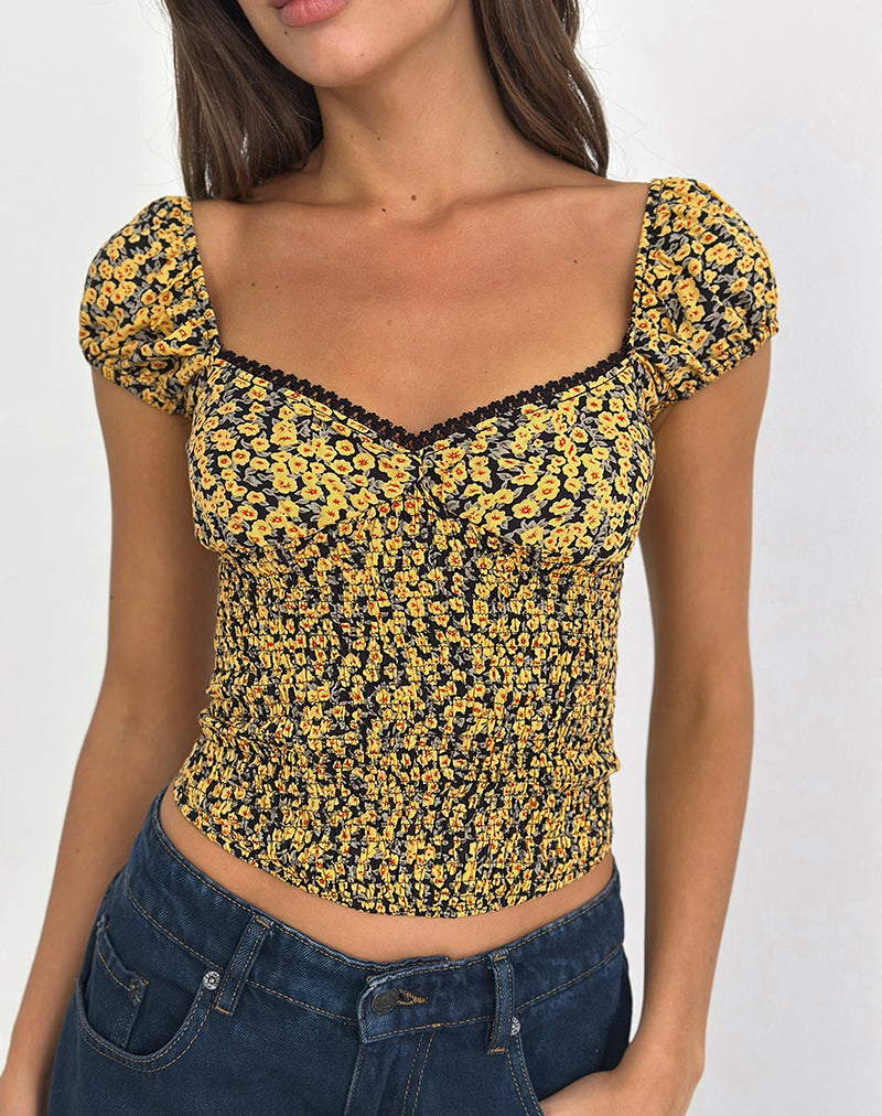 Image de Shizu Cap Sleeve Top in Mini Bloom Yellow