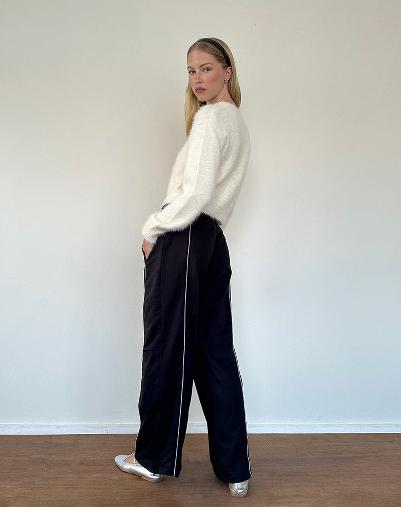 Image of Shobi Wide Leg Jogger in Black with Grey Piping