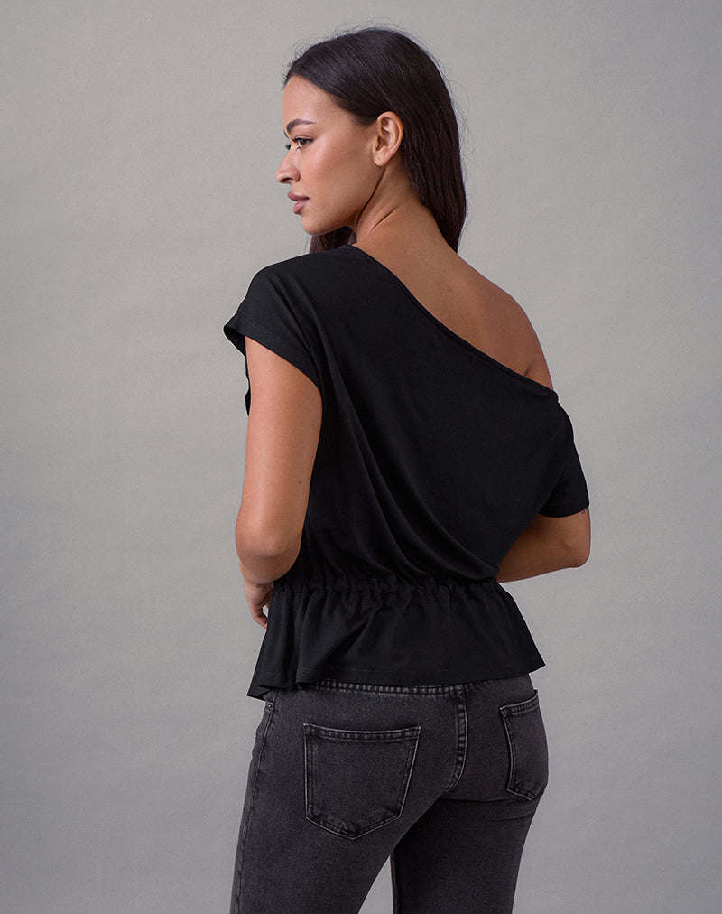Image de Sika Top asymétrique noir avec ceinture à nouer