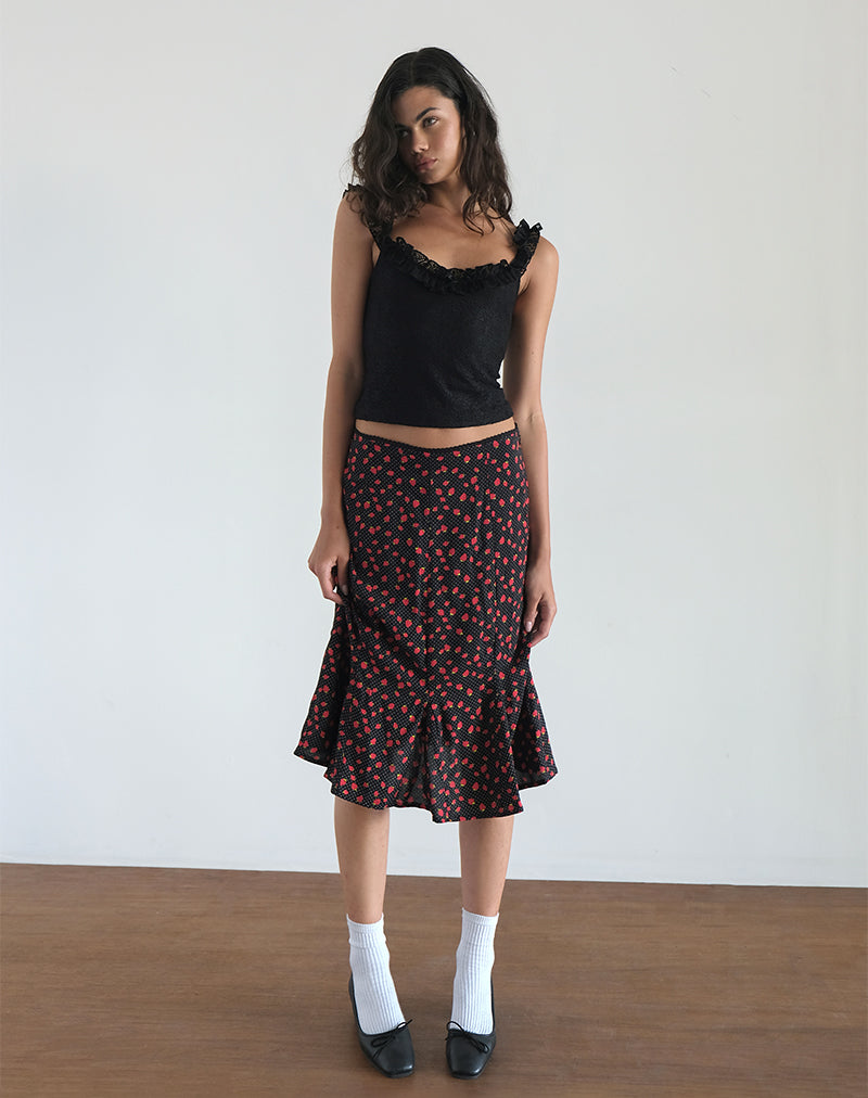 Image de Sima Midi Skirt in Strawberry Polka Black