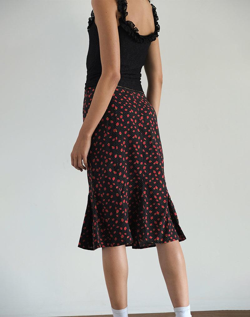 Image de Sima Midi Skirt in Strawberry Polka Black