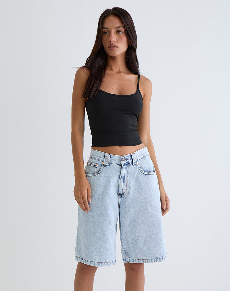 Short patineuse taille basse en bleu délavé des années 80