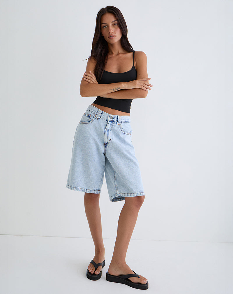 Short patineuse taille basse en bleu délavé des années 80