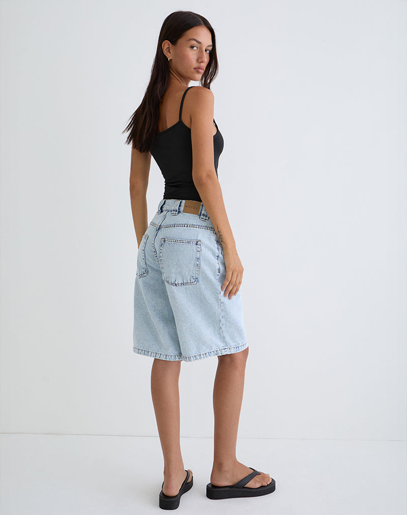 Image of Low Rise Skater Shorts in 80's Light Wash Blue