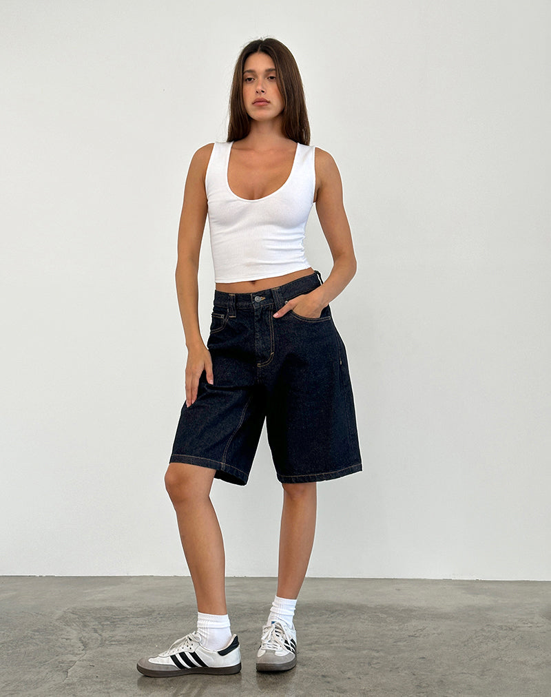 Image de la culotte courte à taille basse en indigo