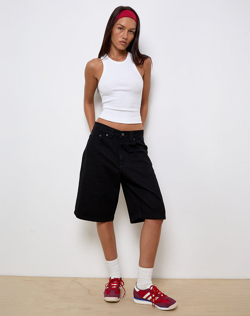 Image of Low Rise Skater Shorts in Rinse Black Denim