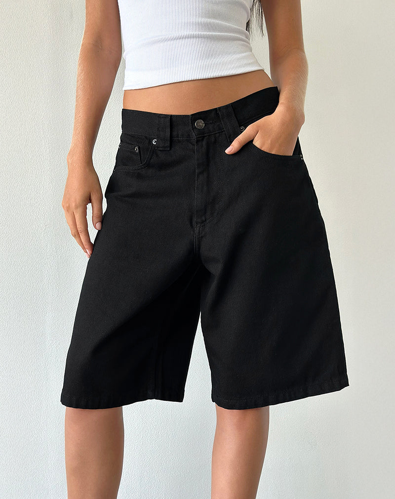Image of Low Rise Skater Shorts in Rinse Black Denim