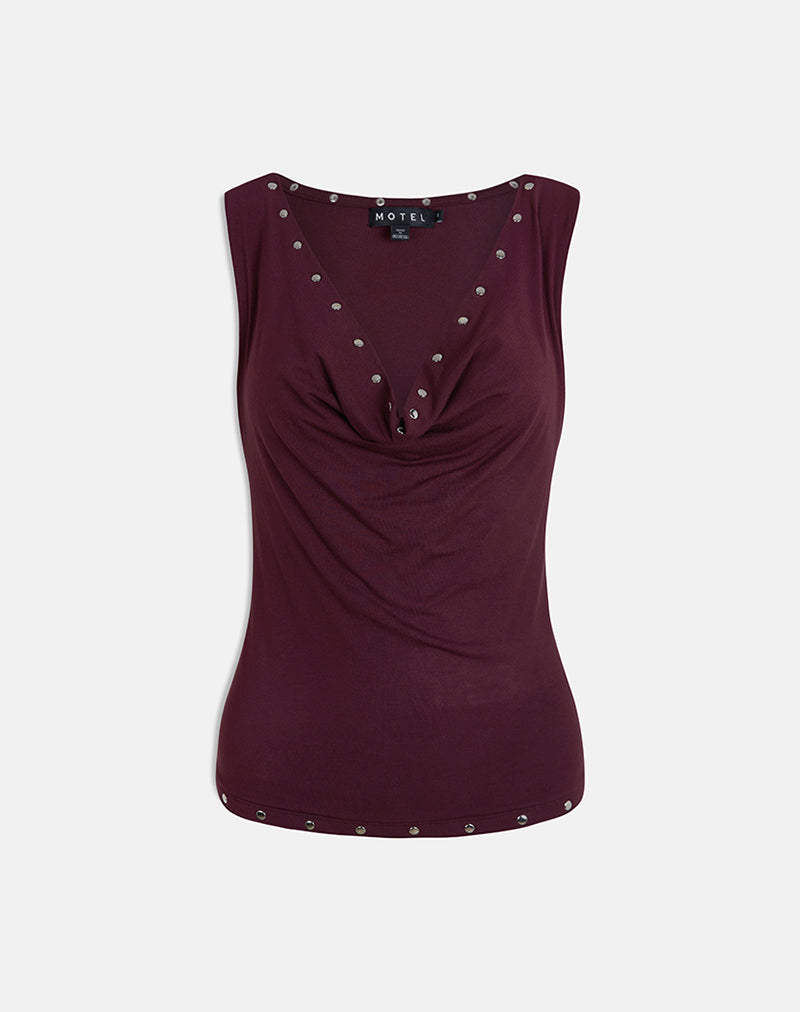 Image de Slater Studded Top in Rayon Jersey Dark Plum